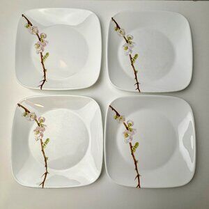 4 Corelle Vitrelle Square Luncheon Plates 9” Cherry Blossom USA Vintage Retro